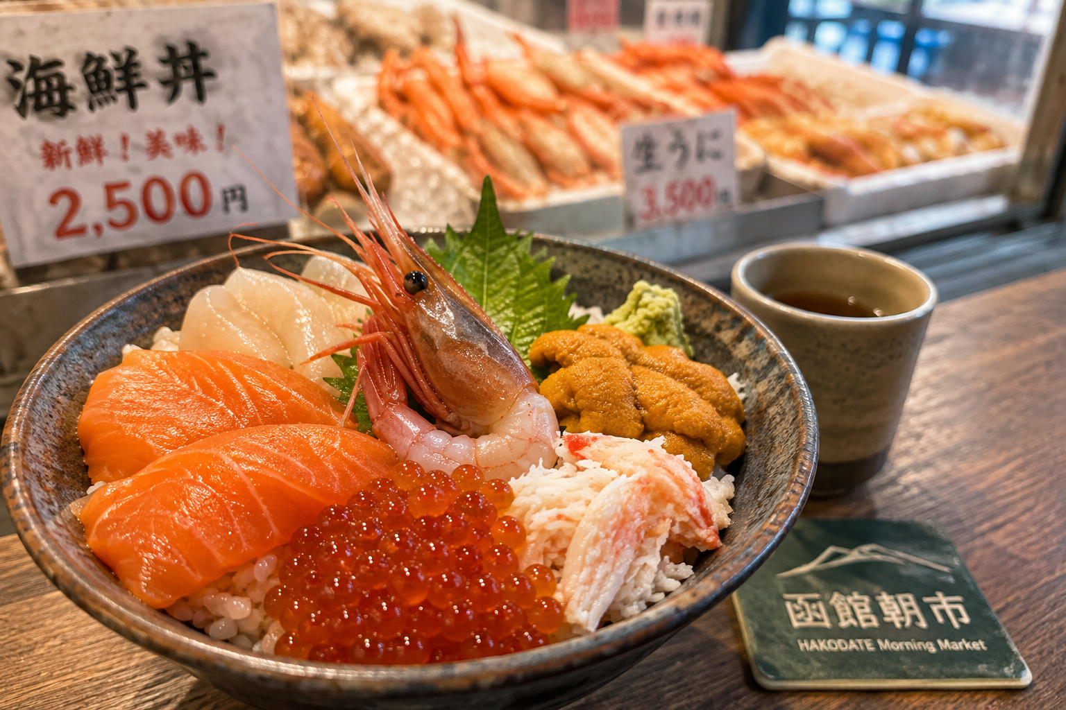 HOK-DAY-01 · seafood bowl at a market stall — 4:3